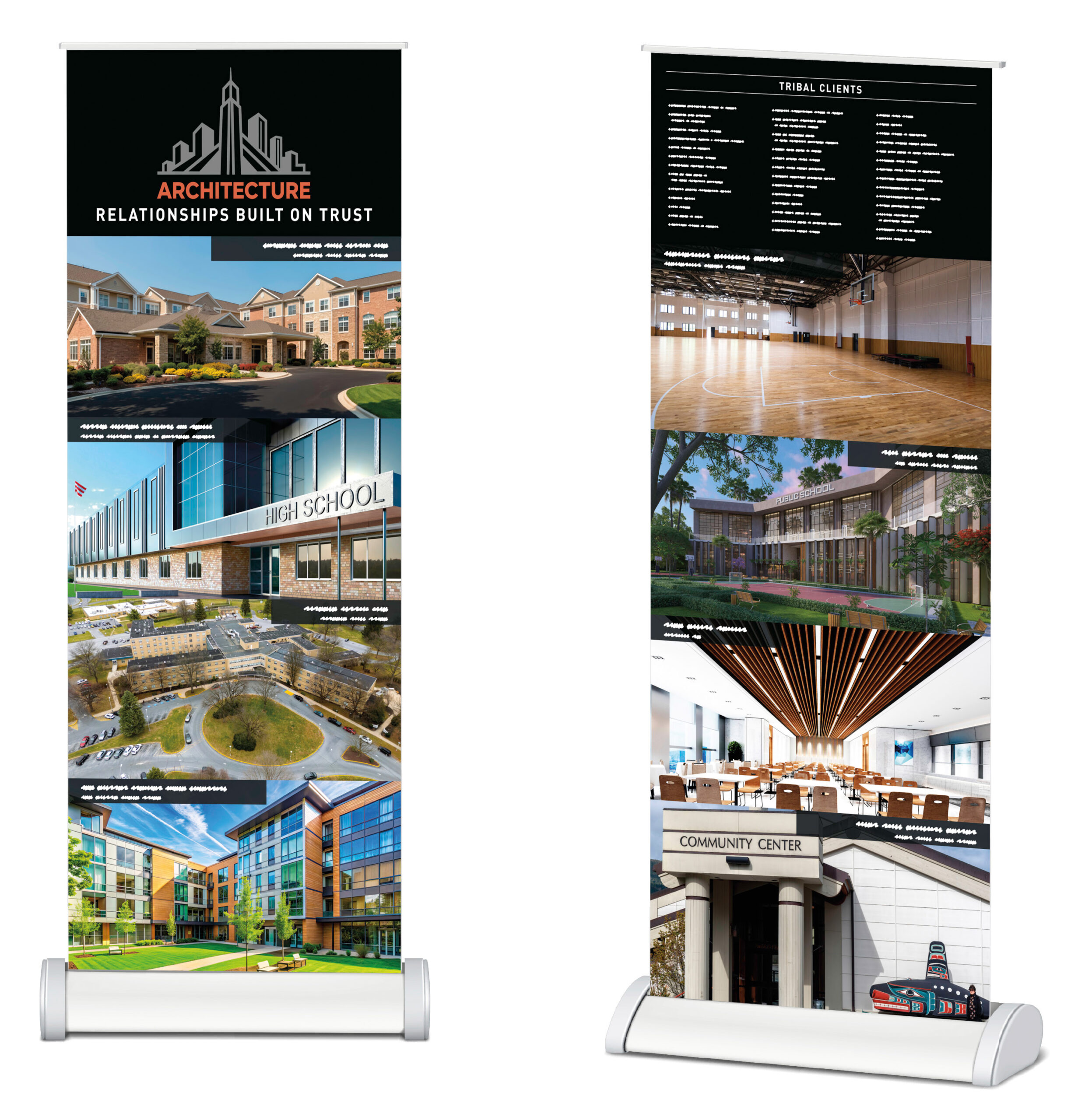 Blank white tall roll-up retractable banner stand. Front and hal
